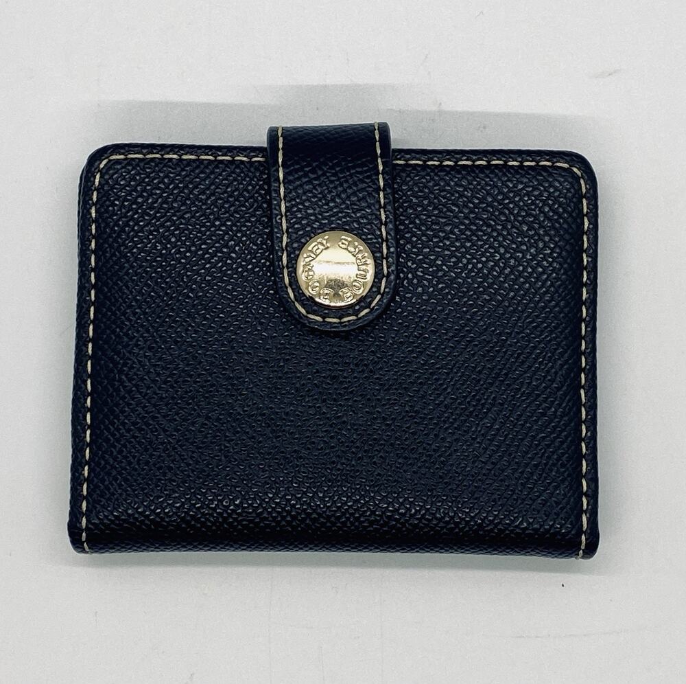 Dooney & Bourke Compact Wallet Card Case Black Texture Leather Logo Snap
